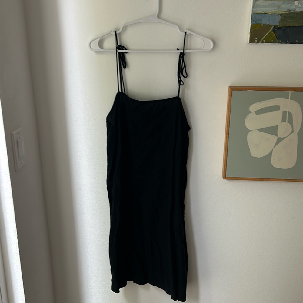 Old Navy, black linen like tie strap dress